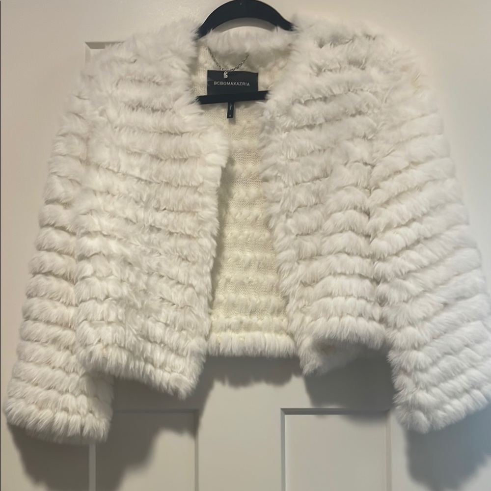 BCBGMaxAzria White Teddy Jacket Plush Faux Fur Never Worn
